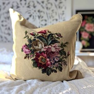 Floral Needle Point Throw Pillow
